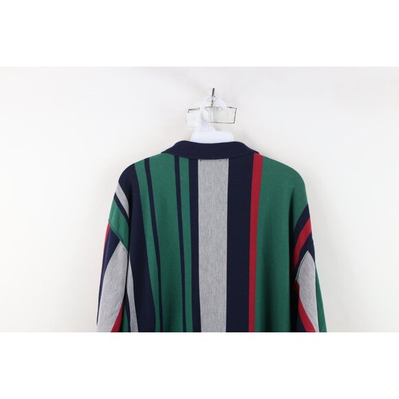Vtg 90s Streetwear Mens Large Faded Striped Color Block Long Sleeve Rugby Polo - Picture 13 of 14